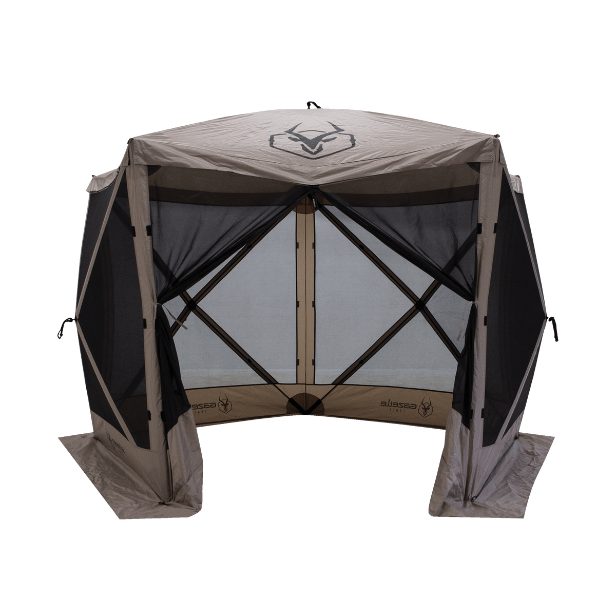 Gazelle Tents G5 5-Sided Portable Gazebo, Easy Pop-Up Hub Screen Tent,  Waterproof, UV Resistant, 4-Person & Table, Desert Sand, 85