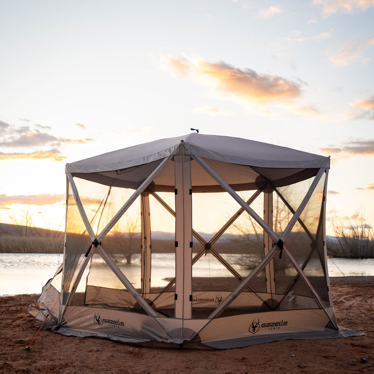 geon boards tent Gazelle Tents G5 5-Sided Portable Gazebo, Easy Pop-Up Hub Screen Tent, Durable, TriTech Mesh, Waterproof, UV Resistant, 4-Person & Table, Desert Sand, 85" x 115" x 106", GG502DS