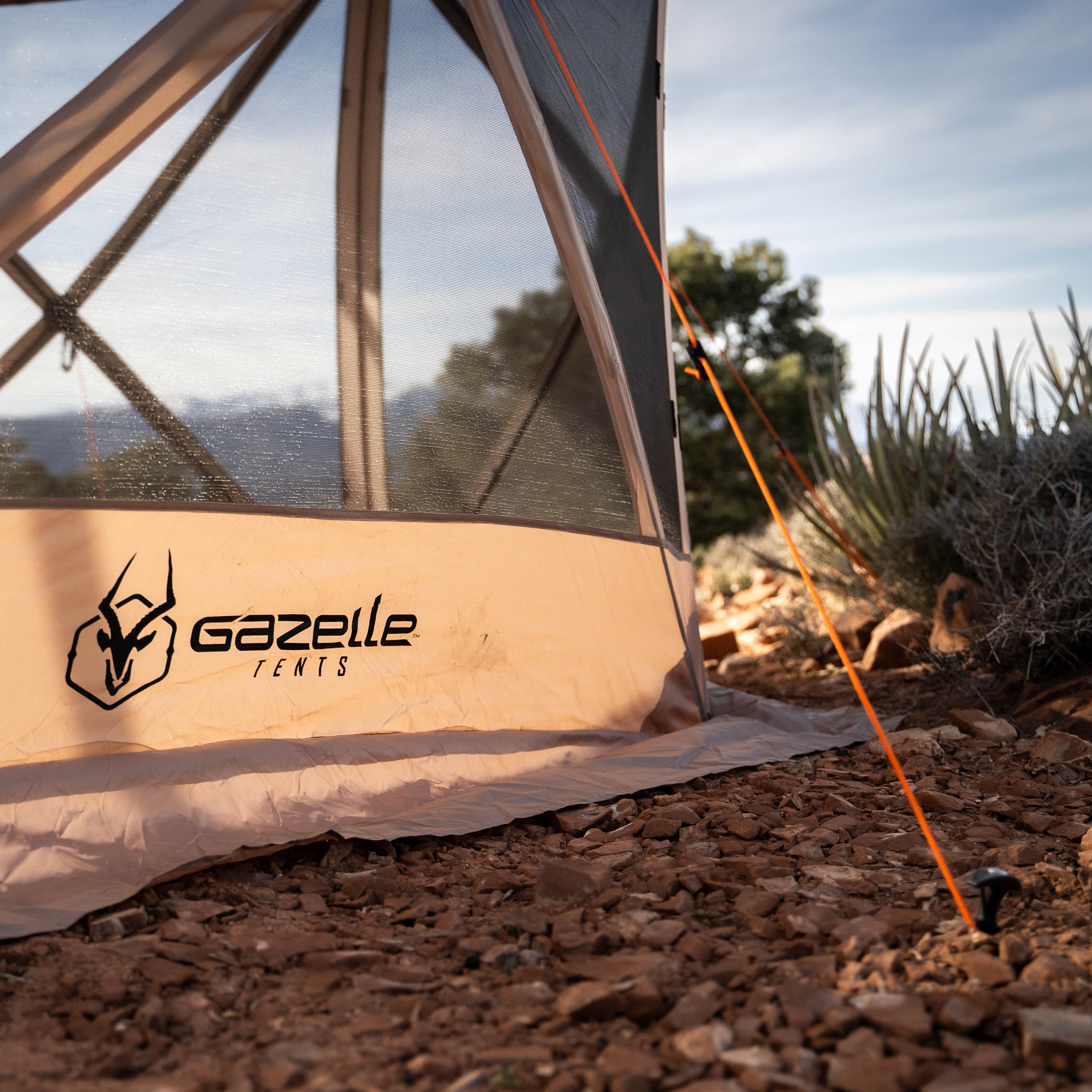 tent gazebo Gazelle Tents G6 6-Sided Portable Gazebo, Easy Pop-Up Hub Screen Tent, Durable, TriTech Mesh, Waterproof, UV Resistant, 8-Person & Table, Desert Sand, 86" x 124" x 124", GG602DS